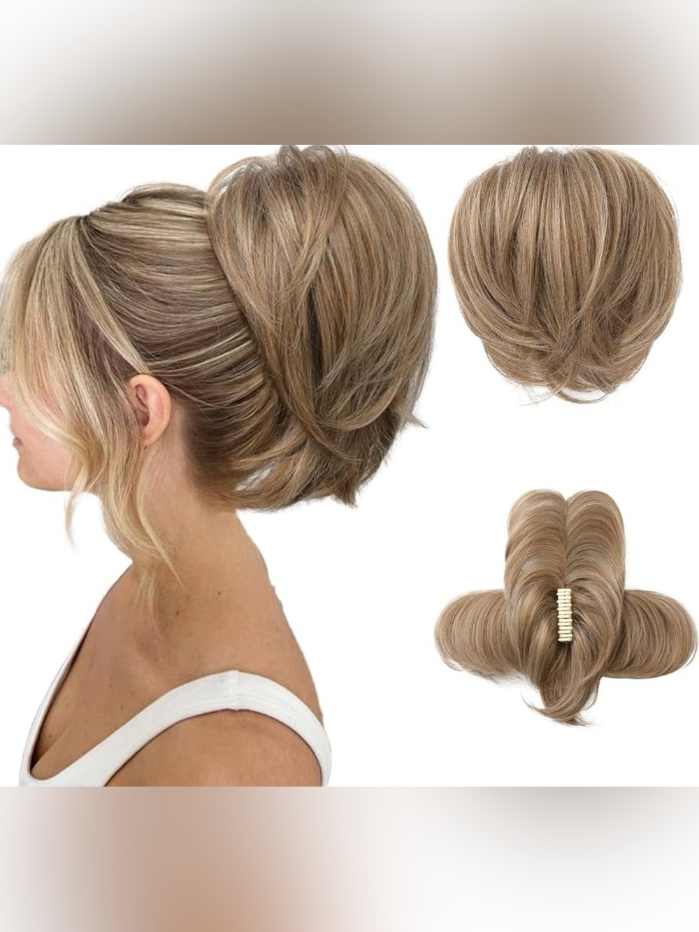 Ponytail Ext. Messy Hair Bun 9” W/Bendable Metal Wire - Medium Golden Blonde